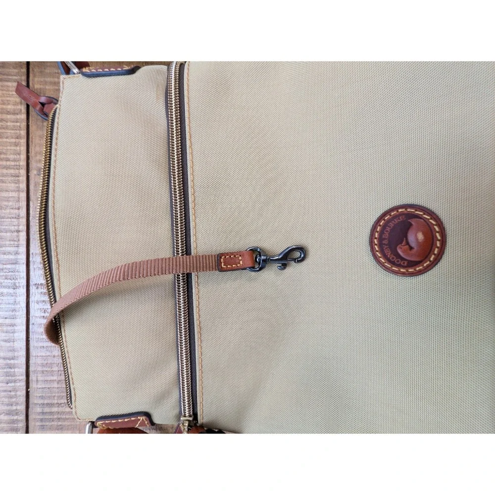 Dooney & Bourke Khaki Nylon Crossbody Bag W/Contrasting Leather Trim